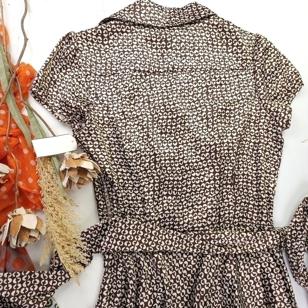 New A.P.N.Y. Brown White Patterned Satin Dress Sz 12 - Picture 8 of 16